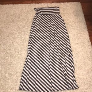 Gray and white striped maxi skirt